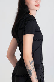  T-shirt Flock Catene E Logo Versace-jeans-couture Donna Nero