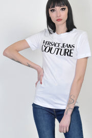  T-shirt Bianca Con Logo Versace-jeans-couture Donna Bianco