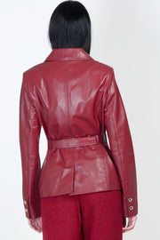  Giacca Blazer In Pelle Con Cintura Blugirl Donna Rosso