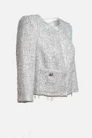  Giacca Cropped In Tweed Lurex Con Charms Elisabetta Franchi Donna Grigio
