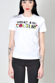  T-shirt Logo Roses Versace-jeans-couture Donna Bianco