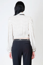  Camicia Cropped Stampa Rombo Con Foulard Elisabetta Franchi Donna Bianco_nero