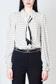  Camicia Cropped Stampa Rombo Con Foulard Elisabetta Franchi Donna Bianco_nero