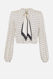  Camicia Cropped Stampa Rombo Con Foulard Elisabetta Franchi Donna Bianco_nero