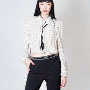  Camicia Cropped Stampa Rombo Con Foulard Elisabetta Franchi Donna Bianco_nero