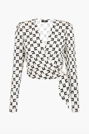  Camicia Cropped Stampa Logo Con Nodo Elisabetta Franchi Donna Bianco_nero