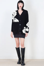  Cardigan Jacquard Con Rose Blugirl Donna Nero