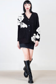  Cardigan Jacquard Con Rose Blugirl Donna Nero