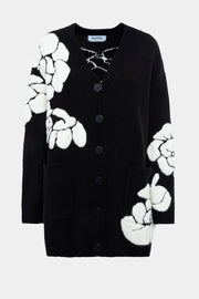  Cardigan Jacquard Con Rose Blugirl Donna Nero