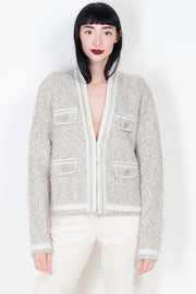  Cardigan In Filato Bouclè Con Strass Blugirl Donna Bianco