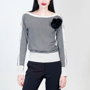  Maglia Double Face Con Spilla A Fiore Blugirl Donna Nero