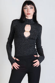  Maglia A Costine In Lurex Con Logo Versace-jeans-couture Donna Nero