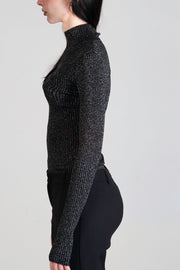  Maglia A Costine In Lurex Con Logo Versace-jeans-couture Donna Nero