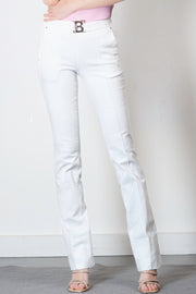  Pantalone Stretch Straight Fit Con Fibbia Logo Blugirl Donna Bianco