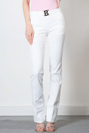  Pantalone Stretch Straight Fit Con Fibbia Logo Blugirl Donna Bianco