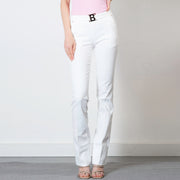  Pantalone Stretch Straight Fit Con Fibbia Logo Blugirl Donna Bianco