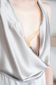  Tuta In Crêpe Fluido Con Reggiseno Di Catena Elisabetta Franchi Donna Grigio