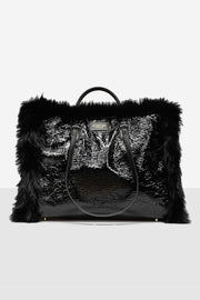  Borsa Atena Grande In Faux Fur E Pelle Reversibile My Best Bag Donna Nero