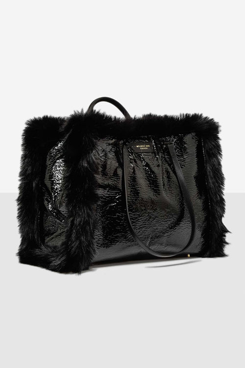 Borsa Atena grande in faux fur e pelle reversibile