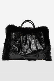  Borsa Atena Grande In Faux Fur E Pelle Reversibile My Best Bag Donna Nero