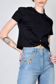  T-shirt Cropped Con Piercing Elisabetta Franchi Donna Nero